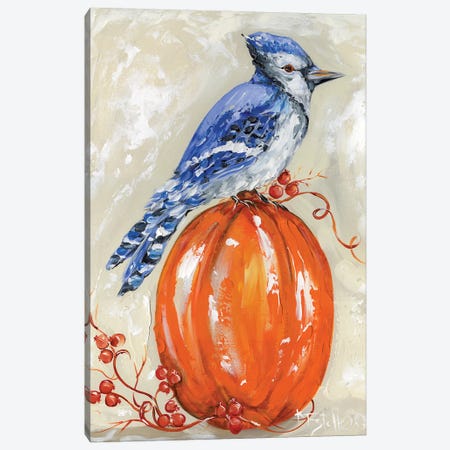 Bluejay On Pumpkin Canvas Print #ESG145} by Estelle Grengs Art Print