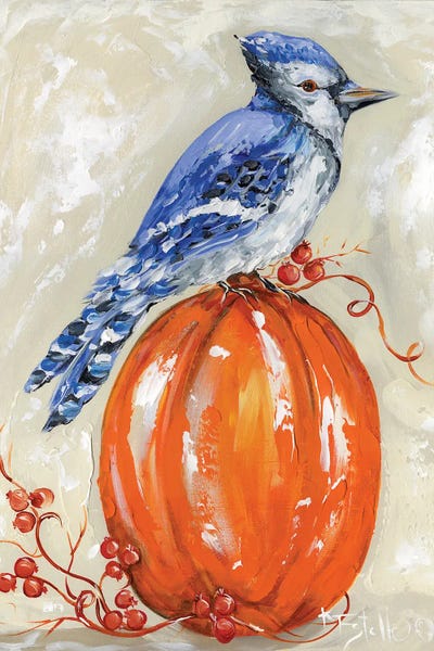 Pumpkins: Bluejay On Pumpkin by Estelle Grengs