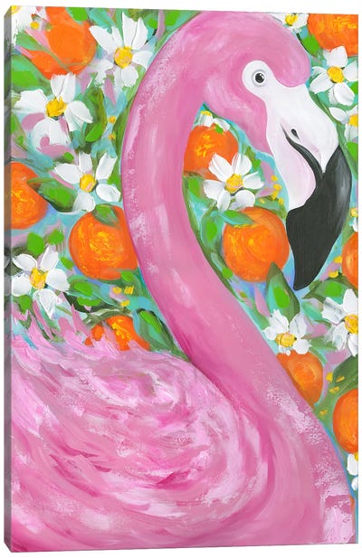 Orange Grove Flamingo Canvas Art Print - Orange Art
