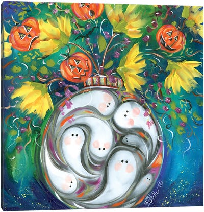 Ghost Bowl Pumpkin Floral Canvas Art Print - Ghost Art