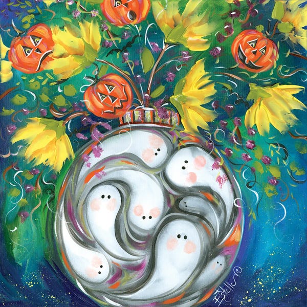 Ghosts: Ghost Bowl Pumpkin Floral by Estelle Grengs