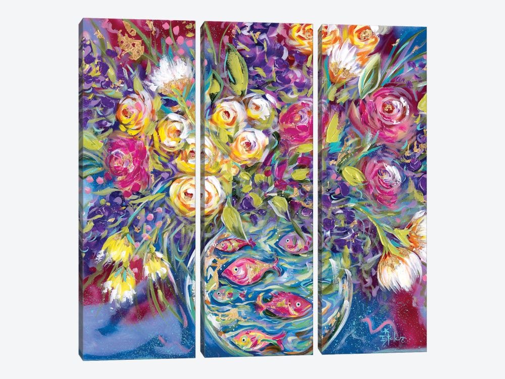 Fish Bowl Bouquet by Estelle Grengs 3-piece Canvas Wall Art