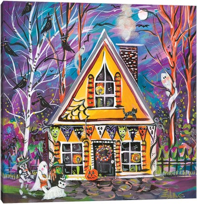 Haunted House Canvas Art Print - Pumpkins