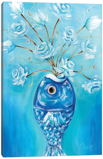 Fish Vase Blues Canvas Art Print - Turquoise Art