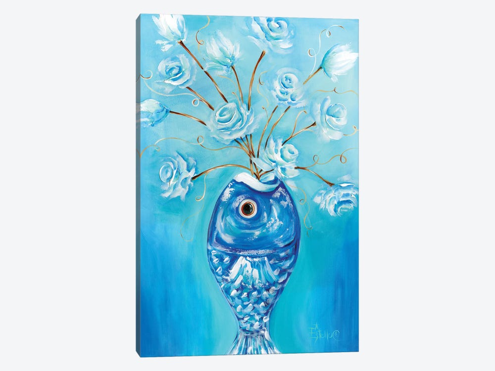 Fish Vase Blues by Estelle Grengs 1-piece Canvas Wall Art