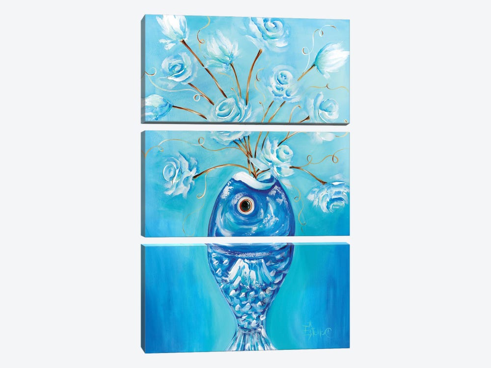 Fish Vase Blues by Estelle Grengs 3-piece Canvas Wall Art