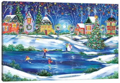 New England Christmas Canvas Art Print - Ice Skating Art