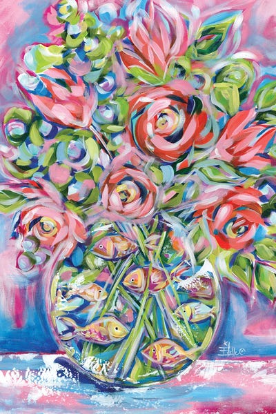 Fine Art Print: Flowers And Gold Fish by Estelle Grengs