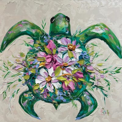 Estelle Grengs - Framed Fine Art Prints: Turtle In Bloom by Estelle Grengs