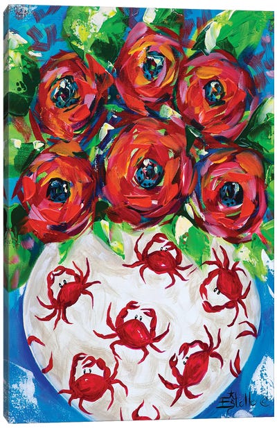Coastal Crab Blooms Canvas Art Print - Crab Art