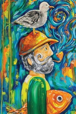 Old Salty Fisherman ( Animals > Birds > Gulls art) - 26x18 in