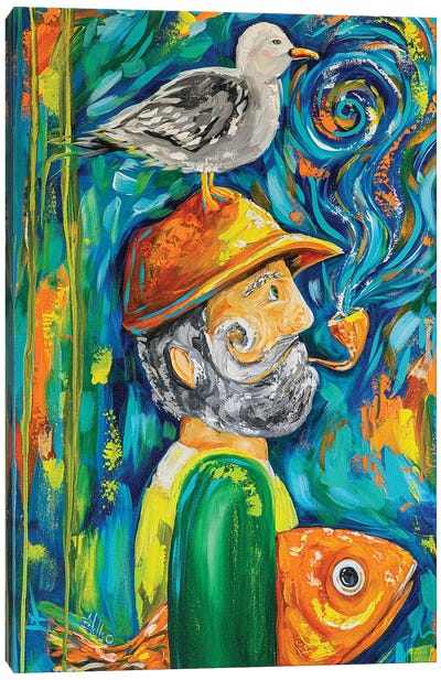 Old Salty Fisherman Canvas Art Print - Gull & Seagull Art