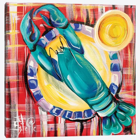Blue Lobster And Butter Canvas Print #ESG87} by Estelle Grengs Canvas Artwork