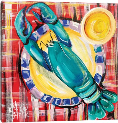 Blue Lobster And Butter Canvas Art Print - Estelle Grengs