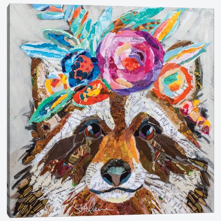 Raccoon Floral Canvas Print #ESH48} by Elizabeth St. Hilaire Canvas Wall Art