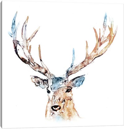 Watercolour Reindeer Canvas Art Print - Royal Blue & Silver