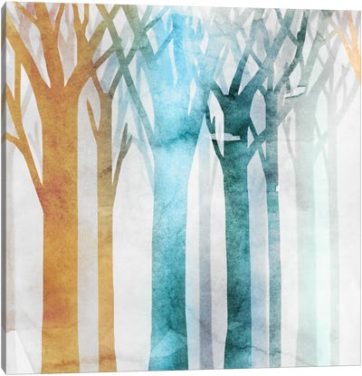 Dancing Trees III Canvas Art Print - Royal Blue & Silver