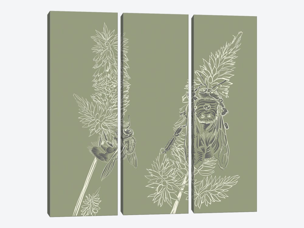 Foxtail & Bees Linotype II by Erin Sparler 3-piece Canvas Art