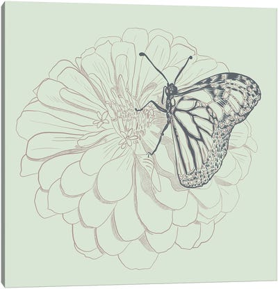 Monarch & Dahlia Linotype Canvas Art Print - Monarch Butterflies