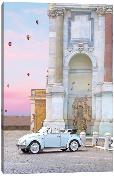Buggy In Rome Canvas Art Print - Volkswagen