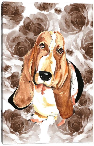 Dog Watercolor Flowers Canvas Art Print - Edson Ramos