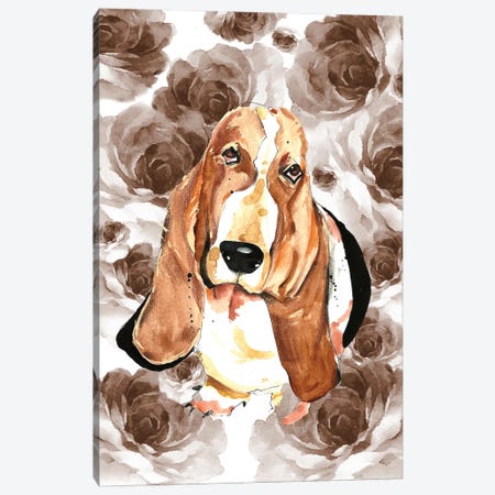 Dog Watercolor Flowers Canvas Print #ESR10} by Edson Ramos Art Print