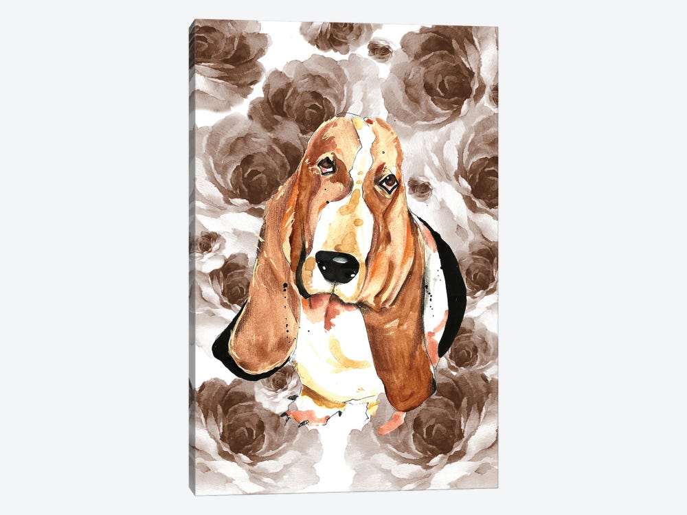 Dog Watercolor Flowers by Edson Ramos 1-piece Canvas Print