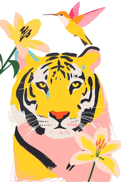 Tiger Surrounded By Flowers by Edson Ramos wall art