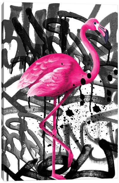 Flamingo Street Art Canvas Art Print - Edson Ramos