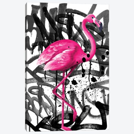 Flamingo Street Art Canvas Print #ESR14} by Edson Ramos Canvas Artwork