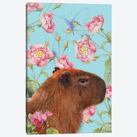 Capybara Flowers Canvas Print #ESR18} by Edson Ramos Canvas Print