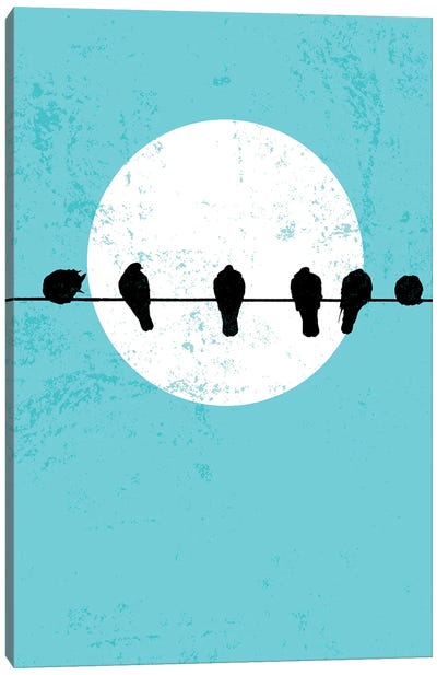 Bird Silhouettes Canvas Art Print - Birds On A Wire