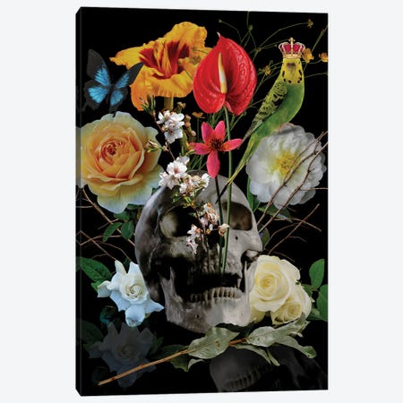 Skull And Flowers Canvas Print #ESR22} by Edson Ramos Canvas Wall Art