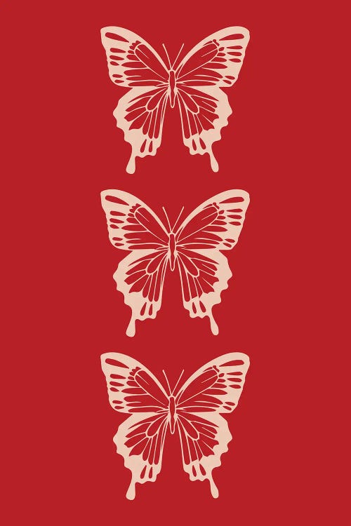 Three Butterflies On A Red Background by Edson Ramos wall art