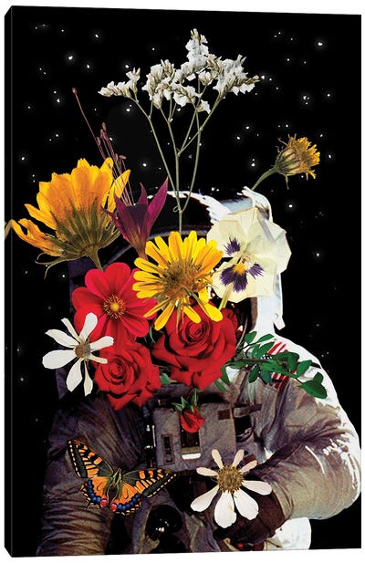 Astronaut Flowers Collage Art Canvas Art Print - Edson Ramos