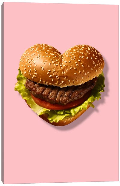 Pop Art Heart Hamburger Canvas Art Print - Meat Art