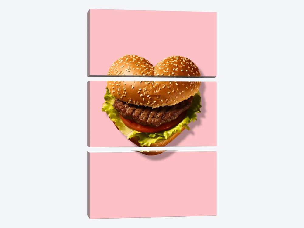 Pop Art Heart Hamburger by Edson Ramos 3-piece Canvas Art Print