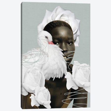 Swan And White Roses Canvas Print #ESR44} by Edson Ramos Art Print
