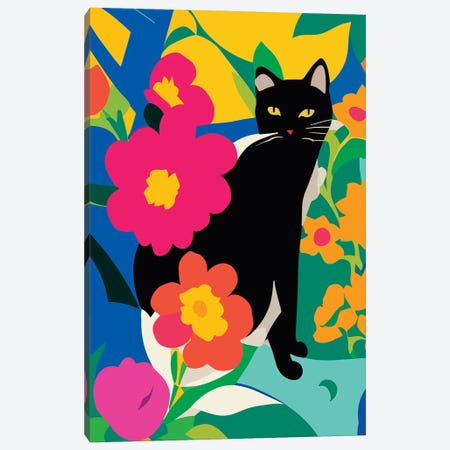 Cat Flowers Canvas Print #ESR59} by Edson Ramos Canvas Art Print