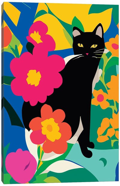 Cat Flowers Canvas Art Print - Edson Ramos