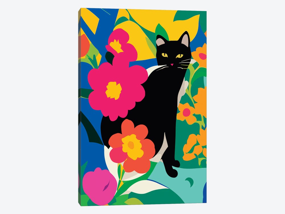 Cat Flowers by Edson Ramos 1-piece Canvas Artwork