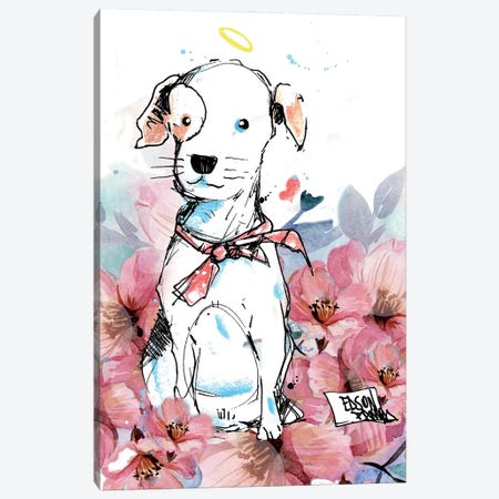 Dog And Flowers Canvas Print #ESR9} by Edson Ramos Canvas Print