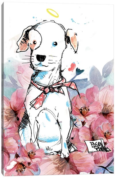 Dog And Flowers Canvas Art Print - Edson Ramos
