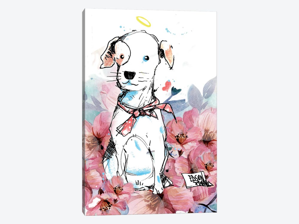 Dog And Flowers by Edson Ramos 1-piece Art Print