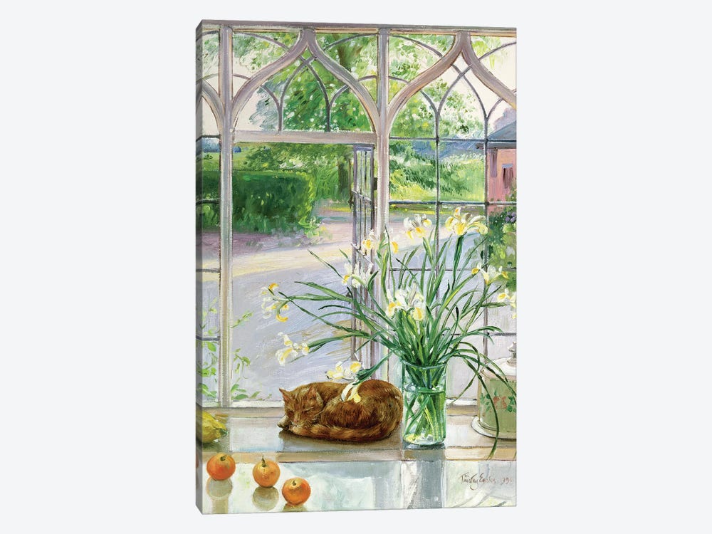 Irises And Sleeping Cat, 1990 by Timothy Easton 1-piece Canvas Wall Art