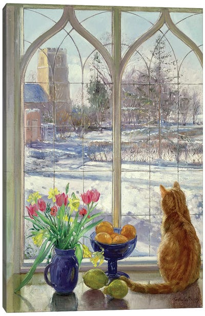 Snow Shadows And Cat Canvas Art Print - Orange Cat Art