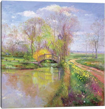 Spring Bridge, 1992 Canvas Art Print - Garden & Floral Landscape Art