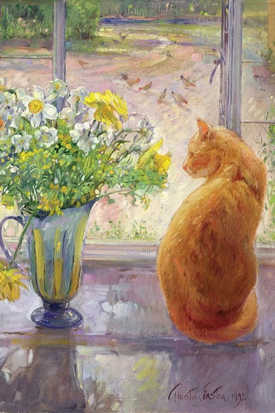 Tabbies: Striped Jug With Spring Flowers, 1992 by Timothy Easton