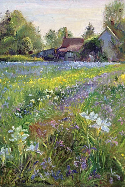 Artists Like Van Gogh: Dwarf Irises And Cottage, 1993 by Timothy Easton