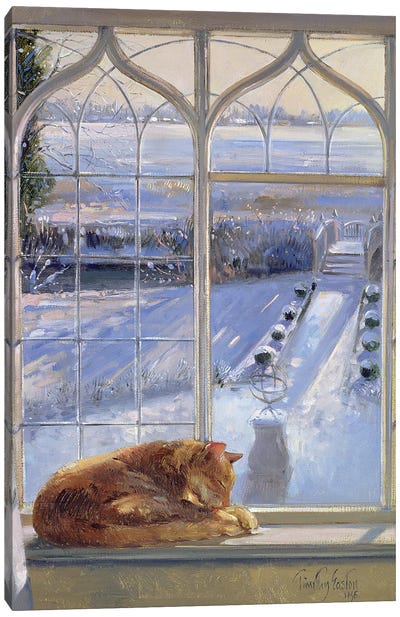 Sundial And Cat Canvas Art Print - Timothy Easton